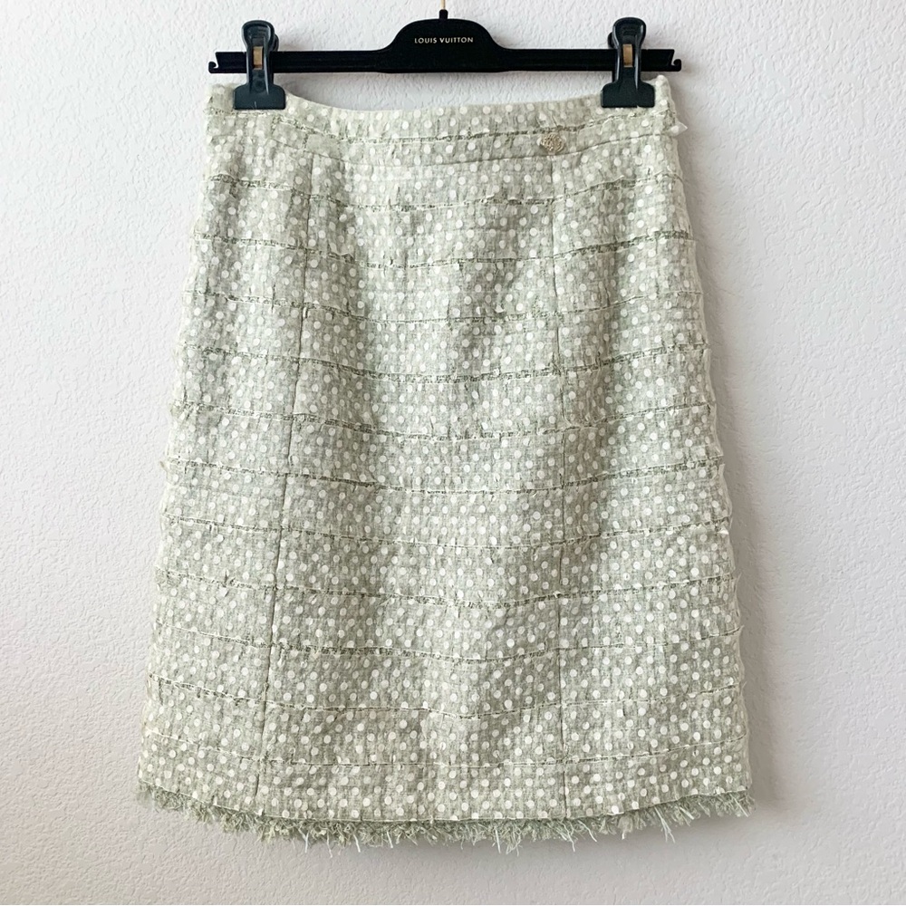 New Chanel pastel green tweed ribbon skirt